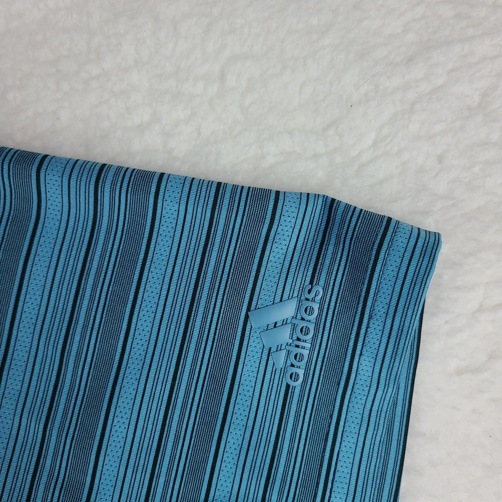 Adidas Polo Shirt Mens 4XL Blue Striped Performance Golf Snap Button